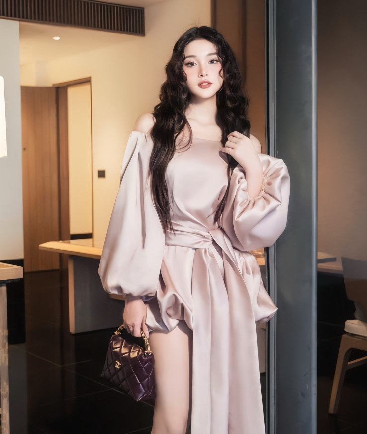 Gentle A Line Long Sleeve Satin Short Homecoming Dress Cocktail Dress SH3299