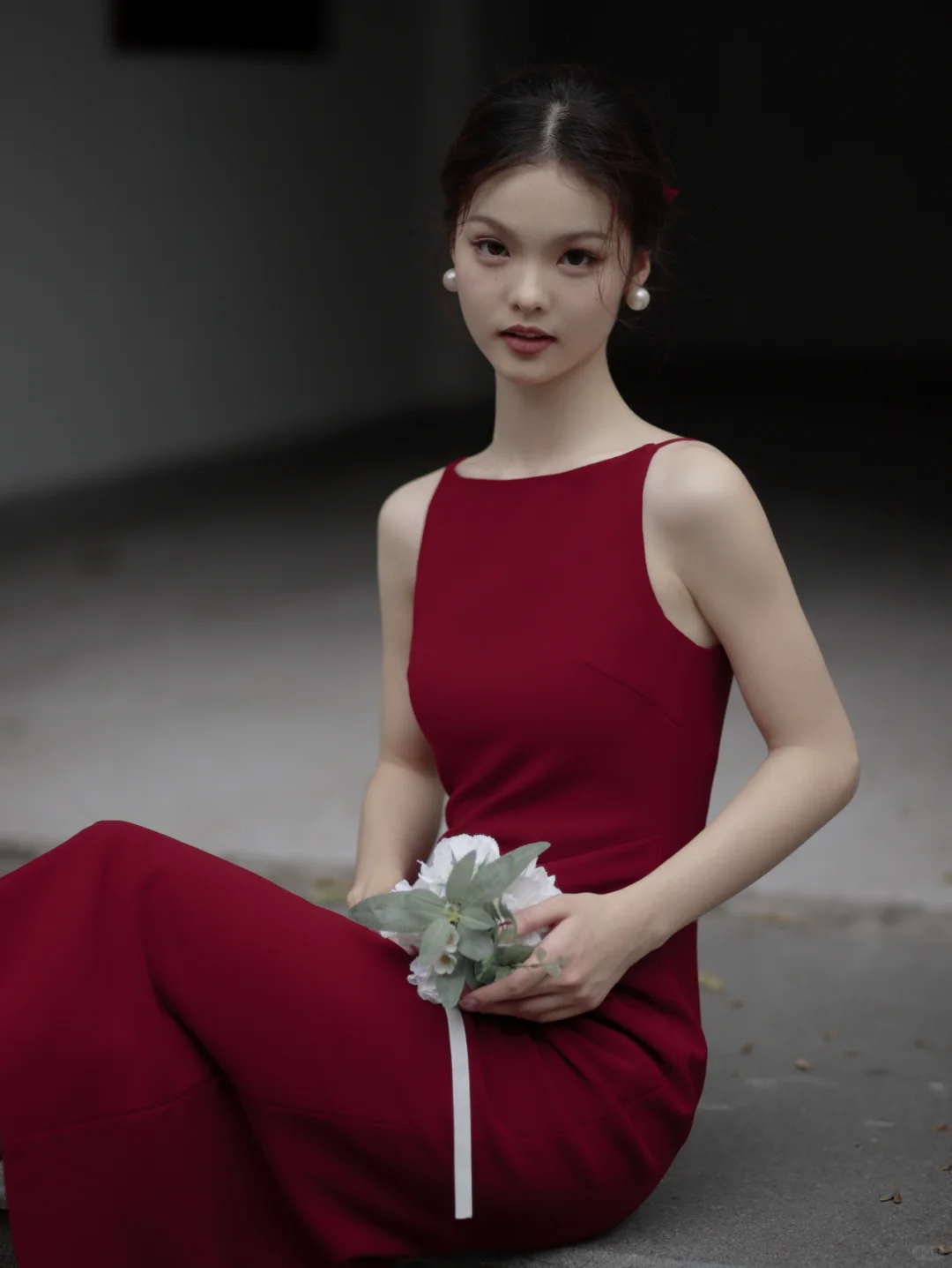 Burgundy Sheath Round Neck Satin Prom Dress Evening Dress Party Dress SH4218