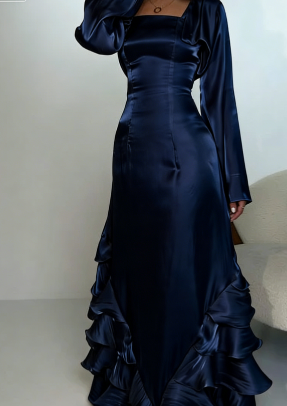 Elegant Straps Pleated Ruffles Long Prom Dress Evening Gown SH1244