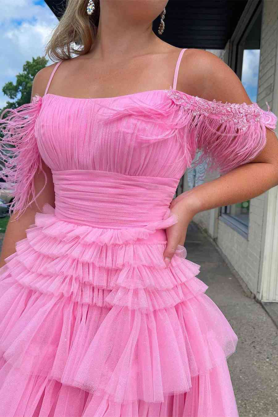 Off The Shoulder Pleated Tiered Tulle Party Dress,Pretty Homecoming Dress SH641