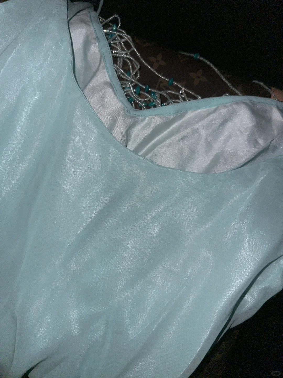 Blue Mermaid V Neck Beaded Chiffon Satin Long Prom Dress Party Dress SH3070