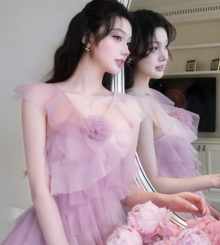 Romantic Purple A Line V Neck Layered Tulle Short Homecoming Dress Cocktail Dress SH3300