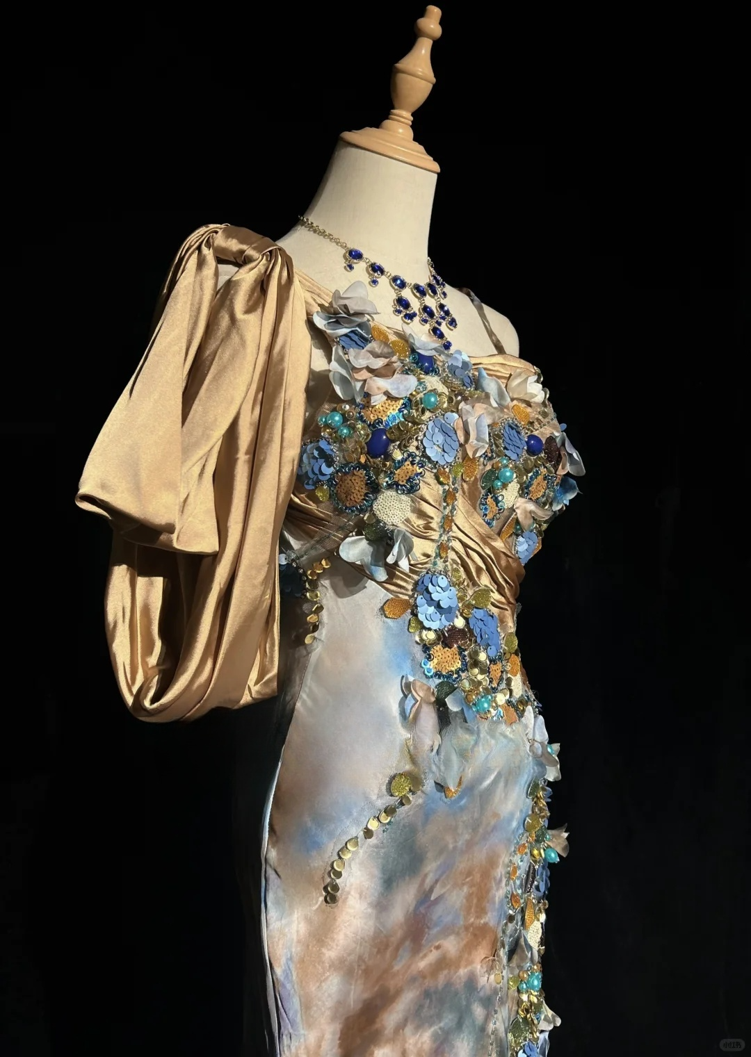 Gorgeous Mermaid Straps Appliques Print Flower Organza Satin Prom Dress Evening Dress SH3333