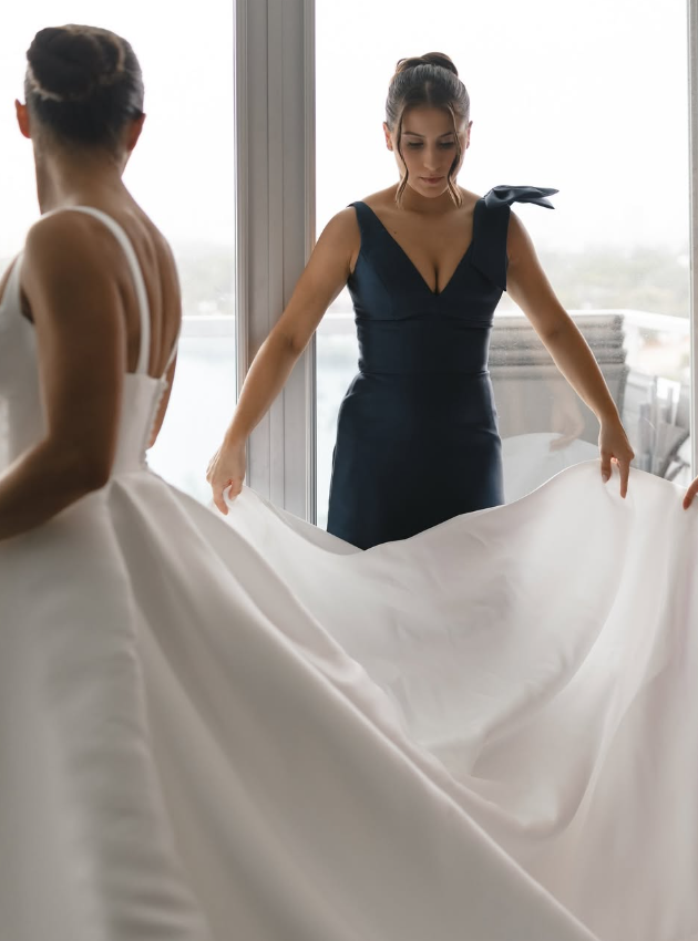 Navy Blue Mermaid V Neck Satin Long Bridesmaid Dress Evening Dress with Bow SH3272