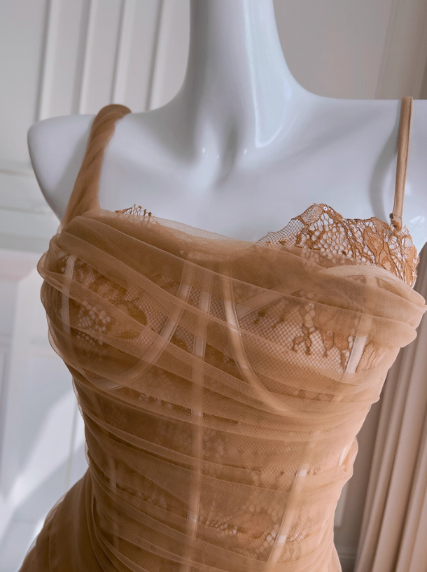 Sexy Brown Sheath One Shoulder Lace Prom Dress Birthday Dress SH4510
