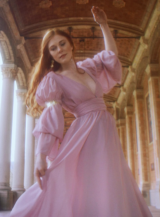 Gentle Purple A Line Long Sleeve V Neck Chiffon Long Prom Dress Evening Dress SH3321