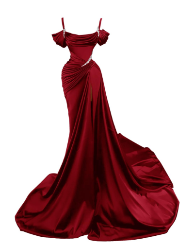 Sexy Dark Green Satin Mermaid Prom Dresses 2022 Spaghetti Straps Pleats Seep Train Formal Evening Occasion Pageant Gowns SA1038