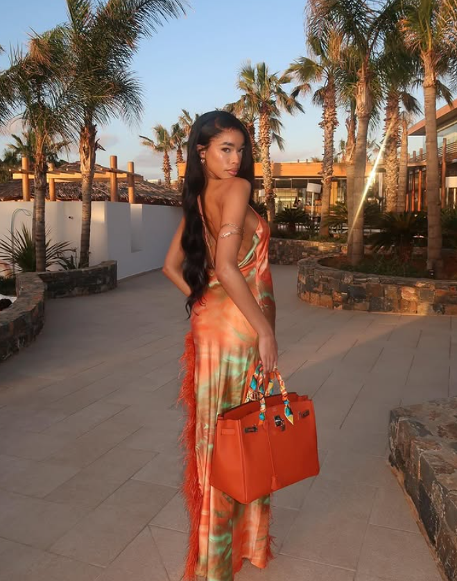 Orange Sheath Spaghetti Strap Feather Satin Prom Dress Vacation Dress with Slit SH4492