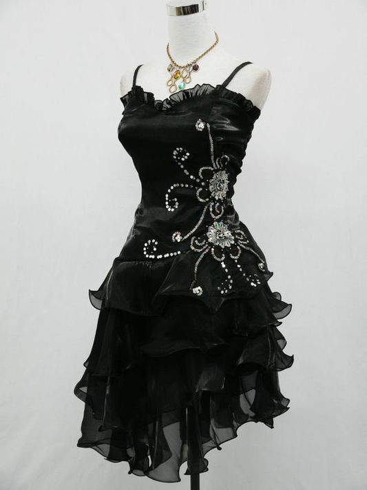 Black Chiffon Beaded Mini Satin Short Prom Dress Homecoming Dress SH1022