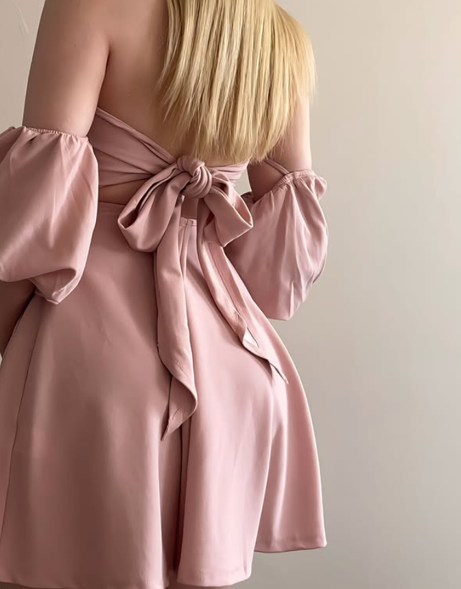 Sweety Pink A Line Puff Sleeve Satin Short Prom Dress Homecoming Dress SH9064