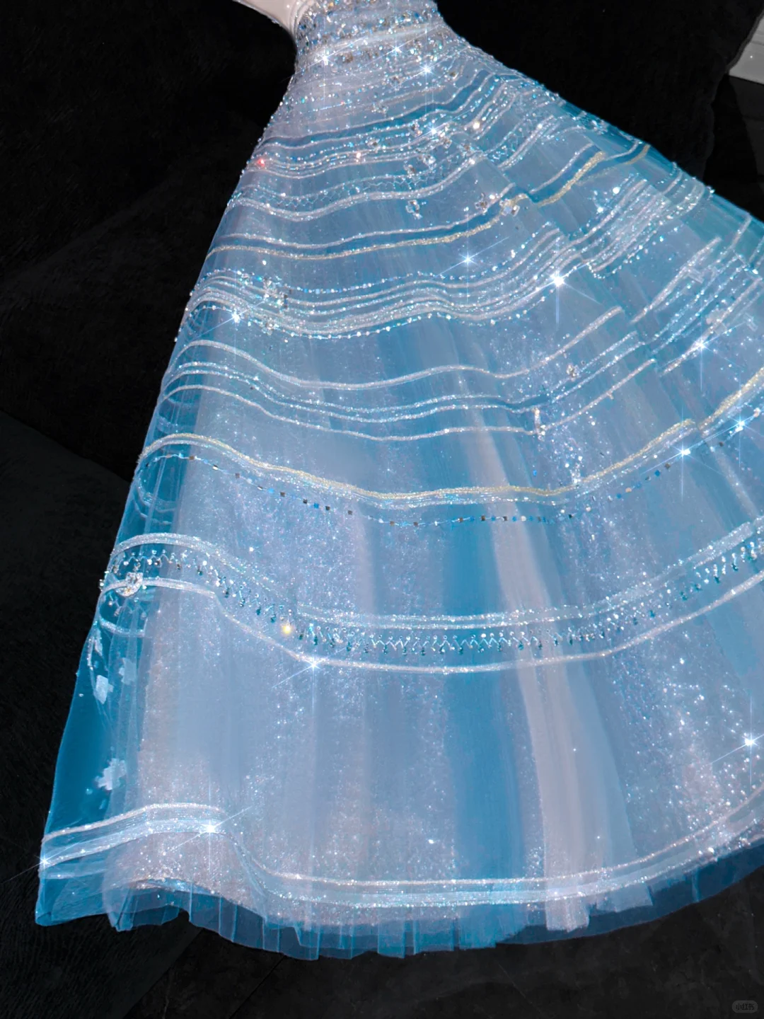 Silver Sequin Ball Gown Strapless Blue Tulle Prom Dress Party Dress SH3414