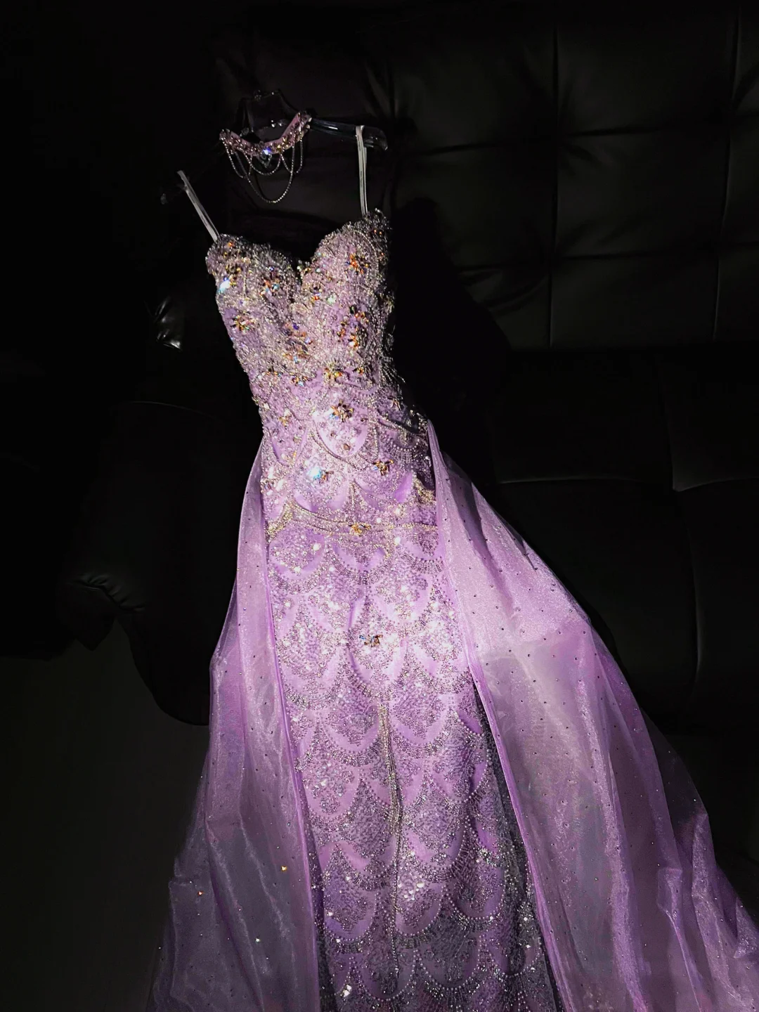 Purple A Line Sweetheart Neck Beaded Sequin Tulle Prom Dress Evening Dress SH3349