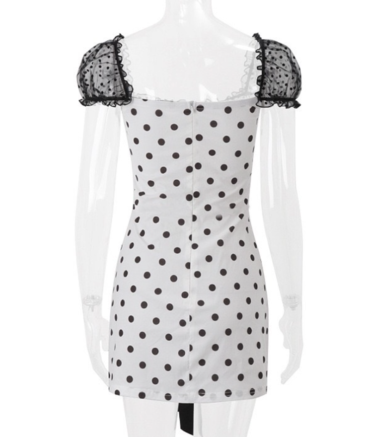 Cute Polka Dot A Line Puff Satin Mini Homecoming Dress Cocktail Dress with Bow SH3875