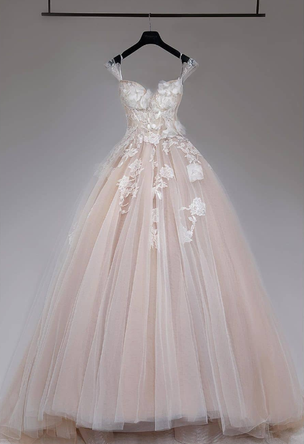 Princess A Line Spaghetti Straps Appliques Tulle Long Prom Dress Evening Dress SH2191