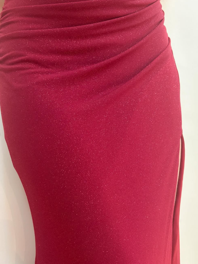 Inspiration Mermaid Spaghetti Strap Red Satin Prom Dress Evening Dress with Slit SH2221