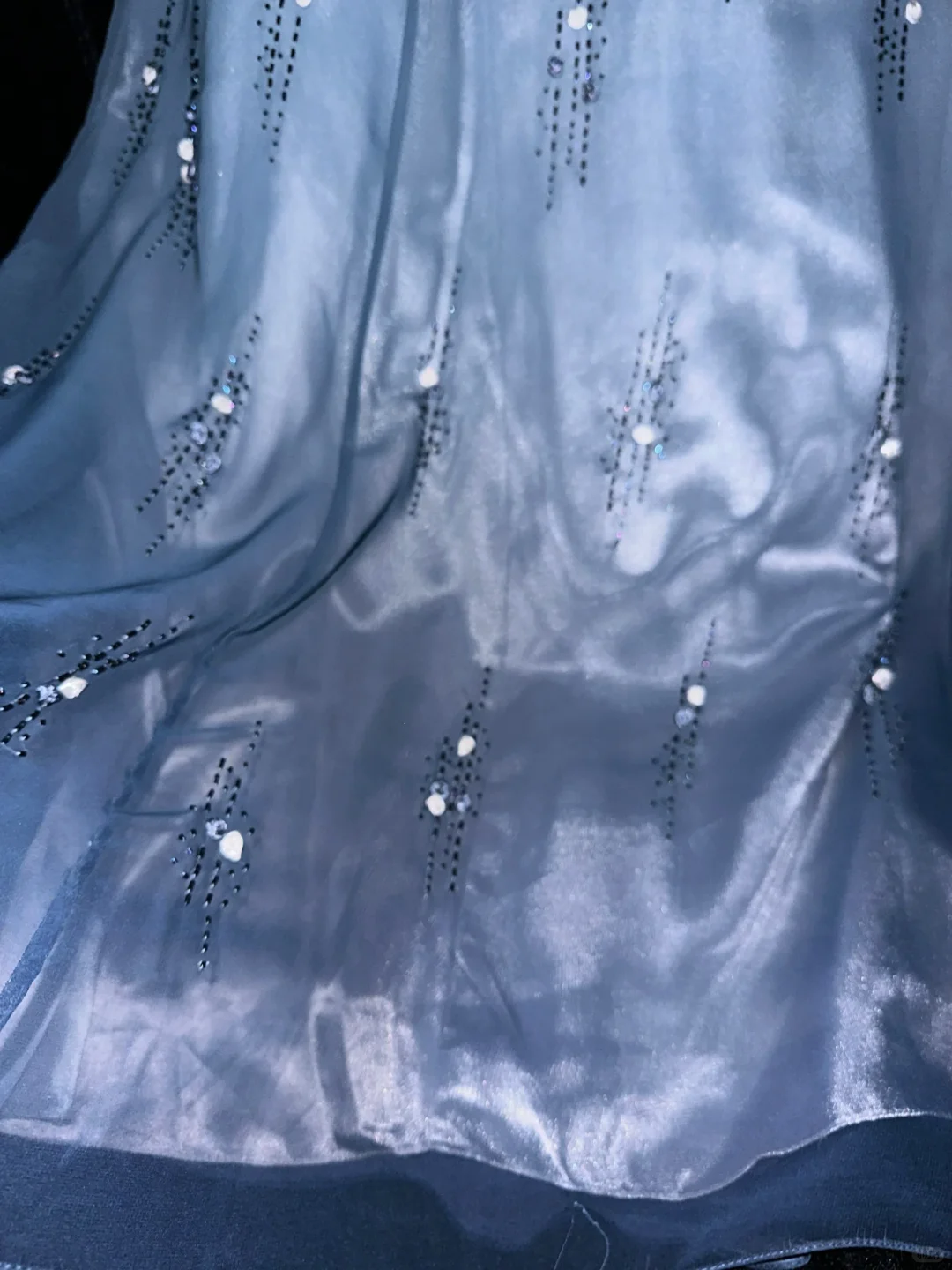 Blue GLamorous Ball Gown Straps Floral Beaded Organza Prom Dress SH5484