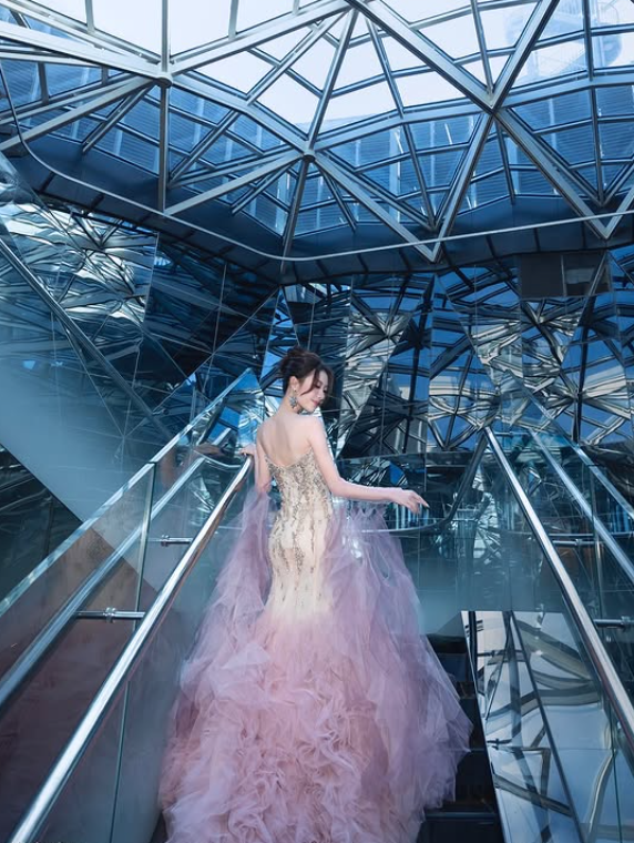 Pink Mermaid Strapless Beaded Tulle Long Sweep Prom Dress 16th Birthday Dress SH4648