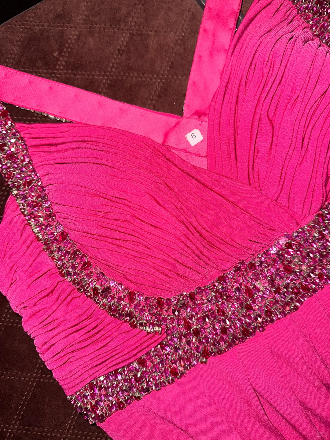 Hot Pink A Line Halter Beaded Chiffon Backless Party Dress Evening Dress SH3227