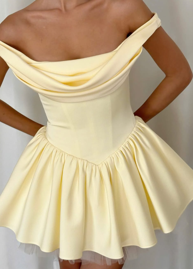 Cute A Line Off the Shoulder Ivory Satin Short Homecoming Dress Birthday Dress SH3025