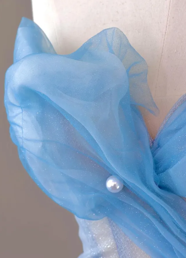 Blue-purple Ombre Ball Gown Strapless Butterfly Tulle Prom Dress Quinceanera Dress SH7167