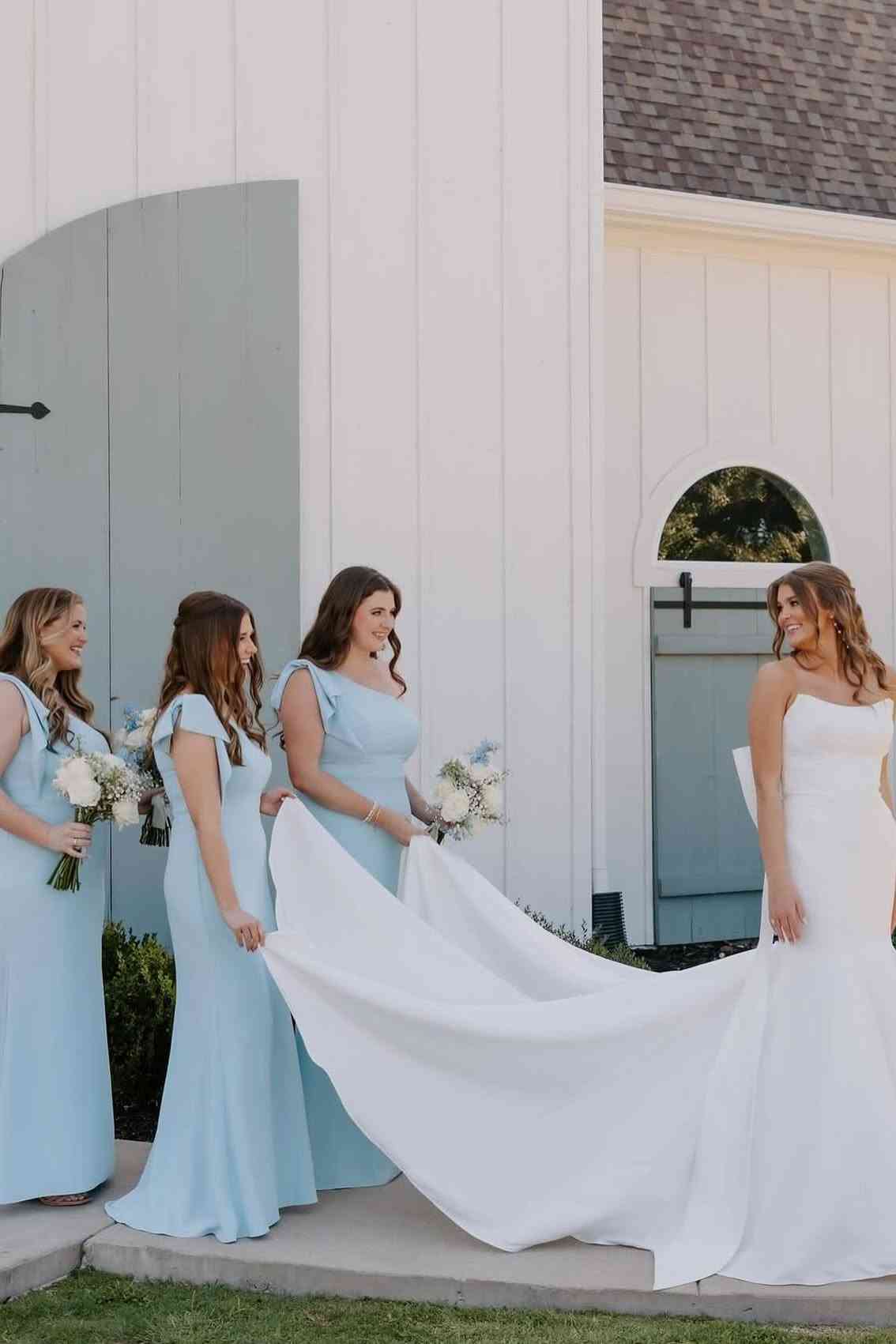 One Shoulder Light Blue Mermaid Bridesmaid Dress SH6552