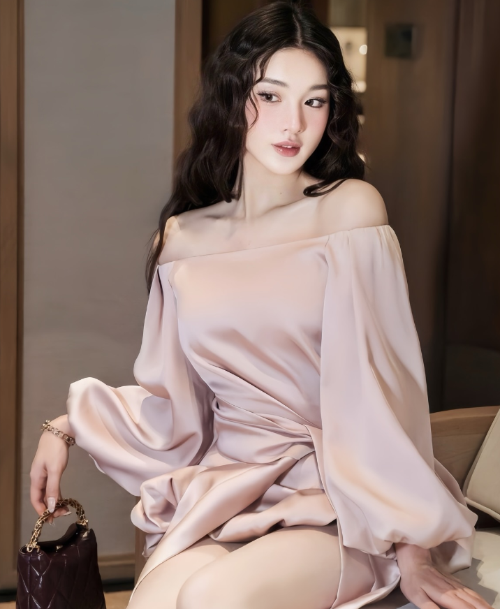 Gentle A Line Long Sleeve Satin Short Homecoming Dress Cocktail Dress SH3299