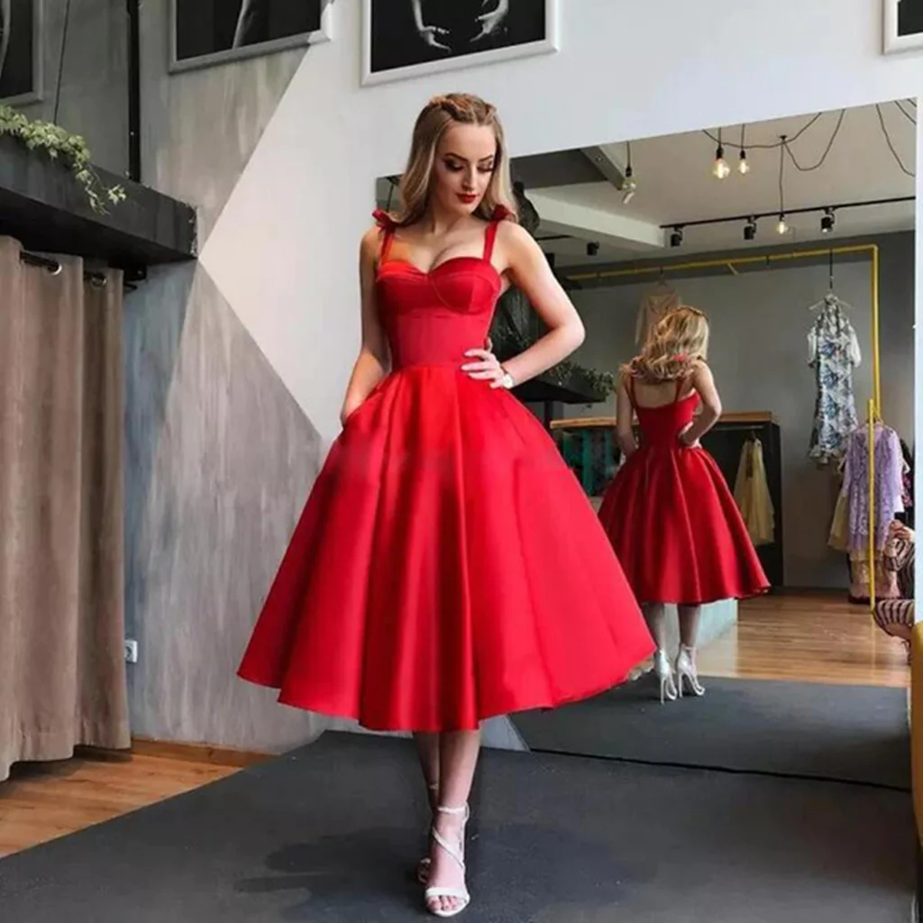 Red Popular Sweetheart Midi Homecoming Dress SH643