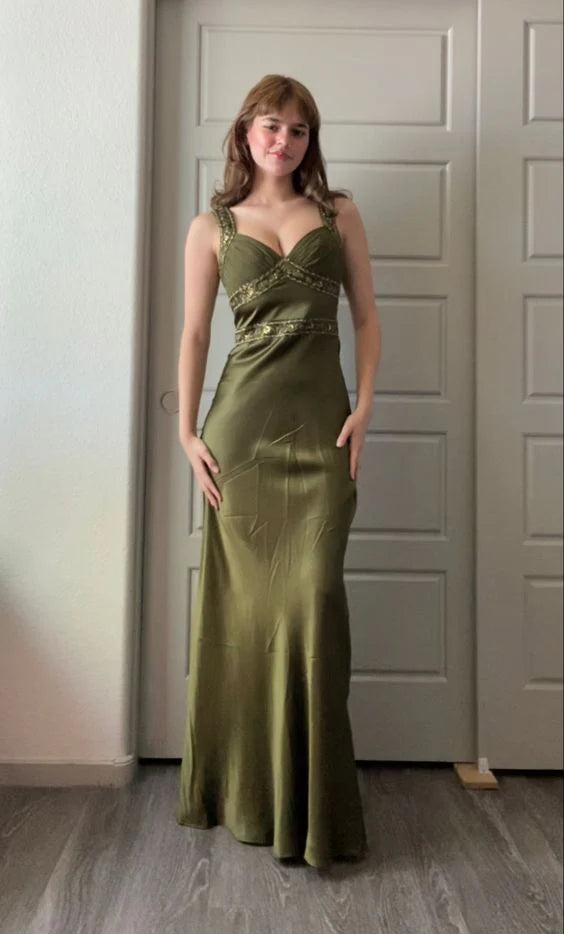 Elegant Sheath Olive Green Prom Dresses Long Formal Dress SH4539