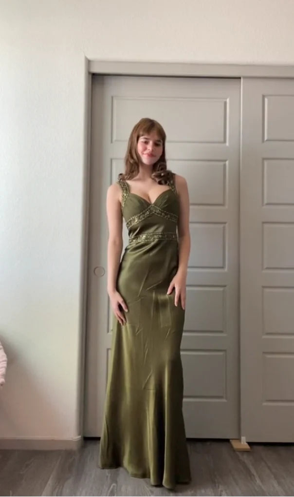 Elegant Sheath Olive Green Prom Dresses Long Formal Dress SH4539