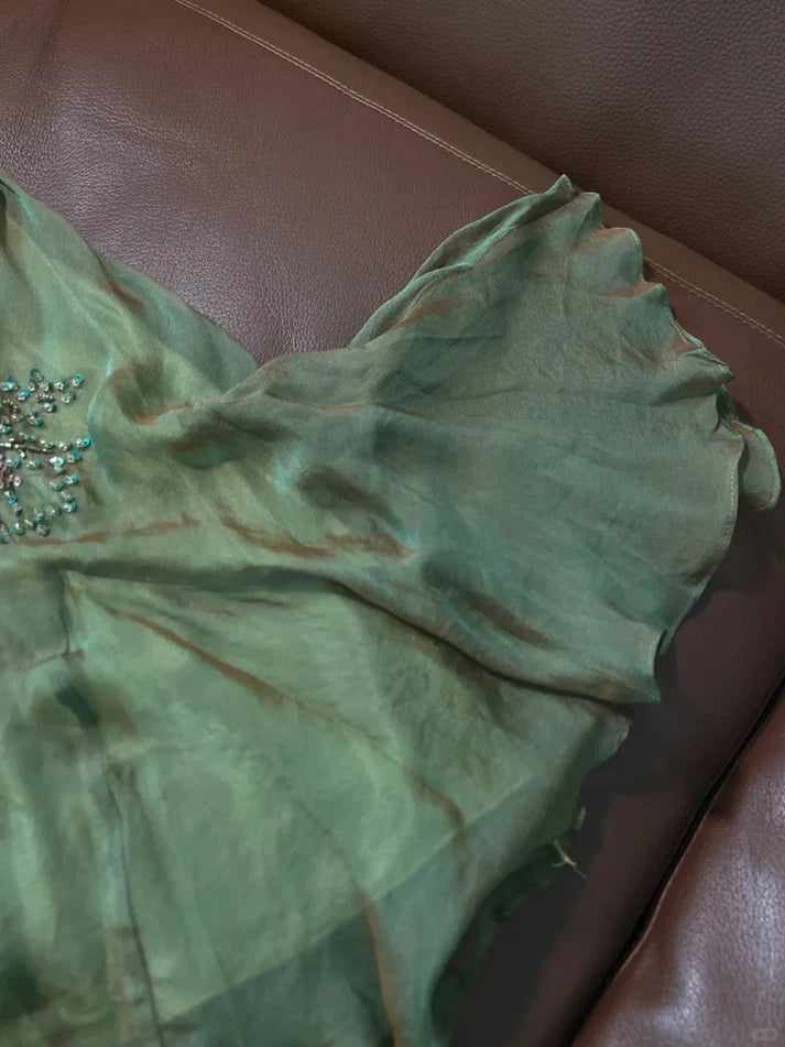 Retro Green Mermaid Spaghetti Strap Exquisite Beaded Chiffon Prom Dress Party Dress SH4068