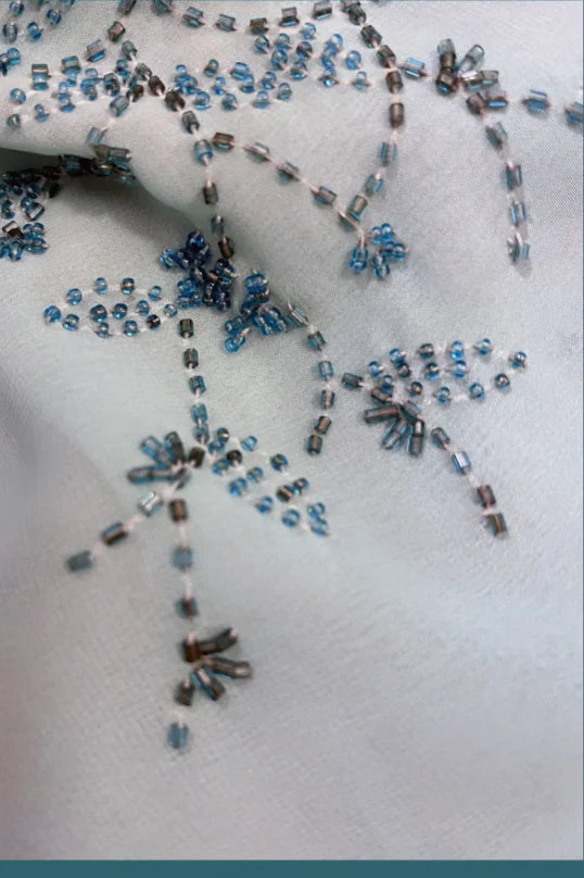Vintage Blue Ombre A Line Spaghetti Straps Beaded Chiffon Open Back Prom Dress Evening Dress SH3785