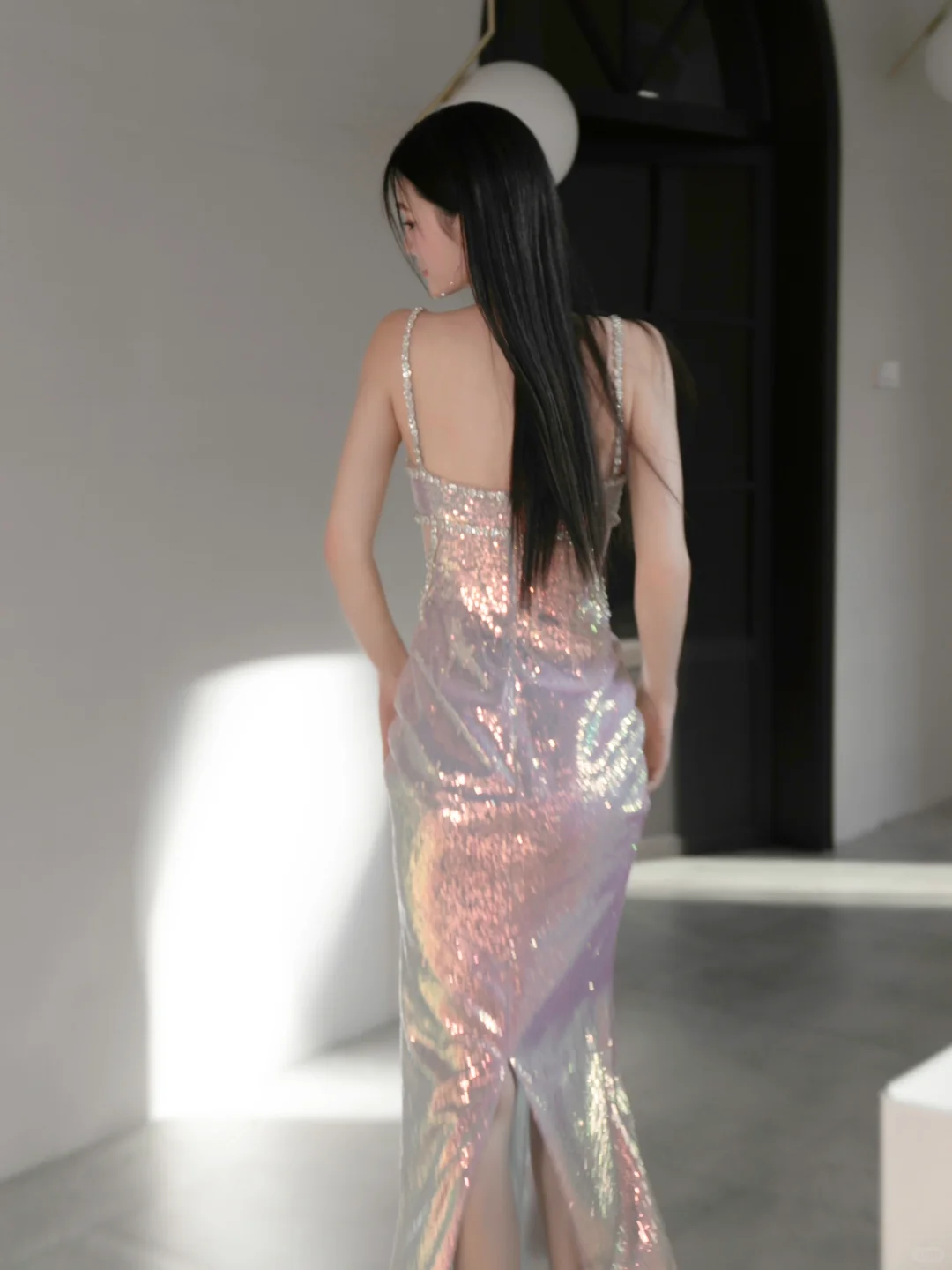Shiny Pink Sheath Straps Rhinestone Sequin Prom Dress Evening Dress Party Dress SH4220