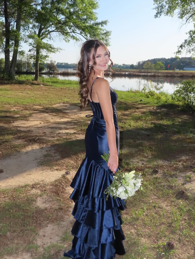 Navy Blue Mermaid Spaghetti Strap Layered Satin Prom Dress Party Dress Date Dress SH3988