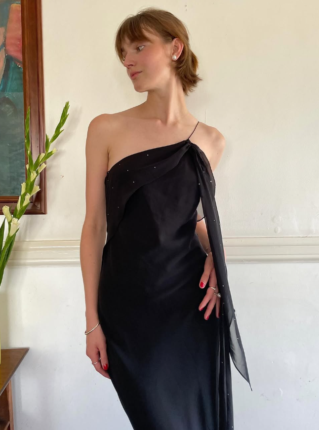 Sexy Sheath Spaghetti Strap Beaded Black Chiffon Long Prom Dress Prom Dress SH2650