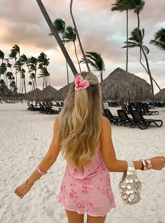 Pink Exquisite Beaded Flower Chiffon Open Back Mini Homecoming Dress Cocktail Dress SH3448