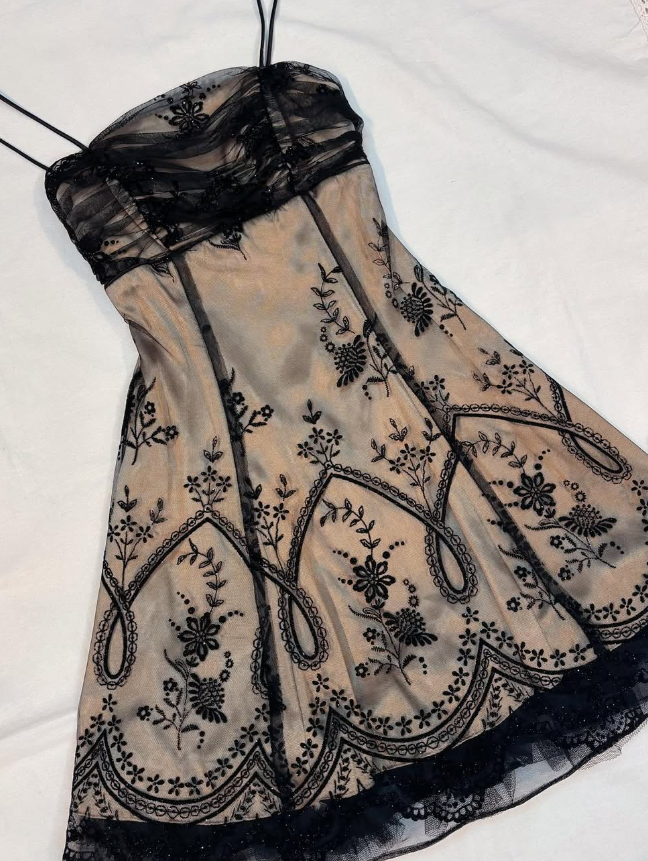Vintage A Line Spaghetti Strap Embroidery Chiffon Satin Short Homecoming Dress SH2053