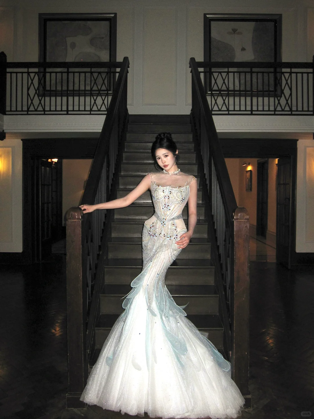 Exquisite Mermaid Round Neck Beaded Sequin Tulle Long Sweep Party Dress Evening Dress SH3407