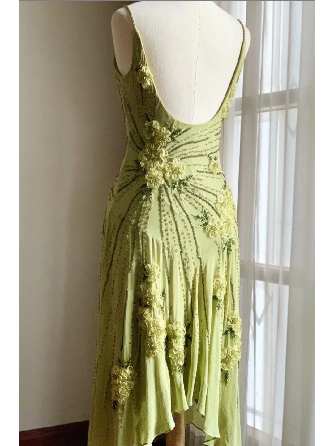 Vintage Mermaid Spaghetti Strap Beaded Flower Chiffon Party Dress Evening Dress SH3344