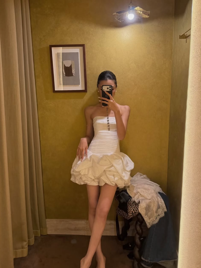 Cute A Line Strapless Pleated White Satin Short Prom Dress Homecoming Dress SH8810