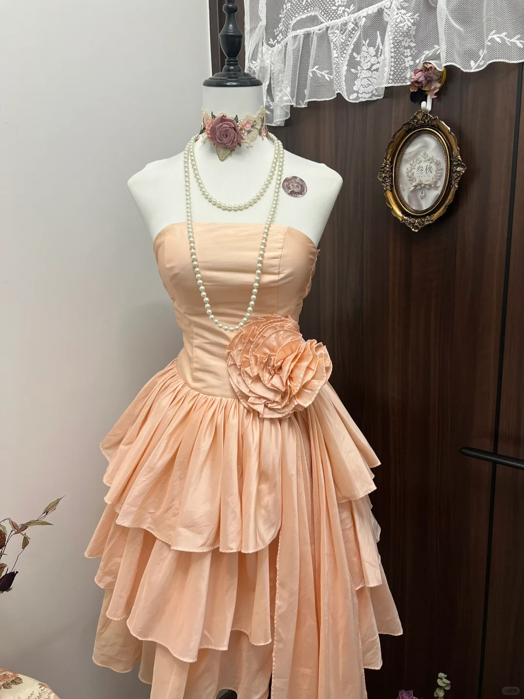 Cute Vintage A Line Strapless Layered Flower Coral Sands Satin Short Homecoming Dress Cocktail Dress SH2986