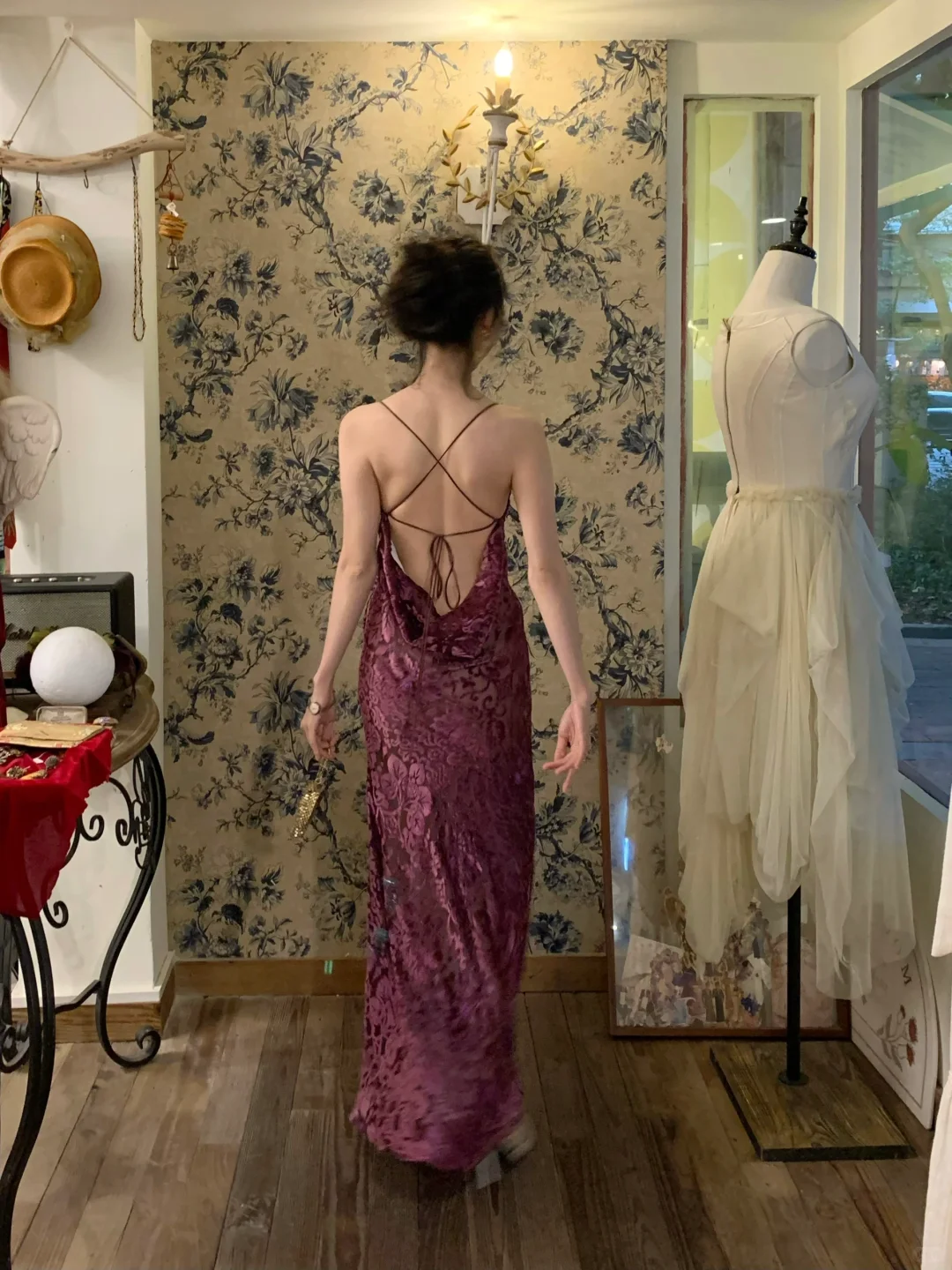 Vintage Purple Mermaid Spaghetti Strap Velvet Open Back Prom Dress 22th Birthday Dress SH4405