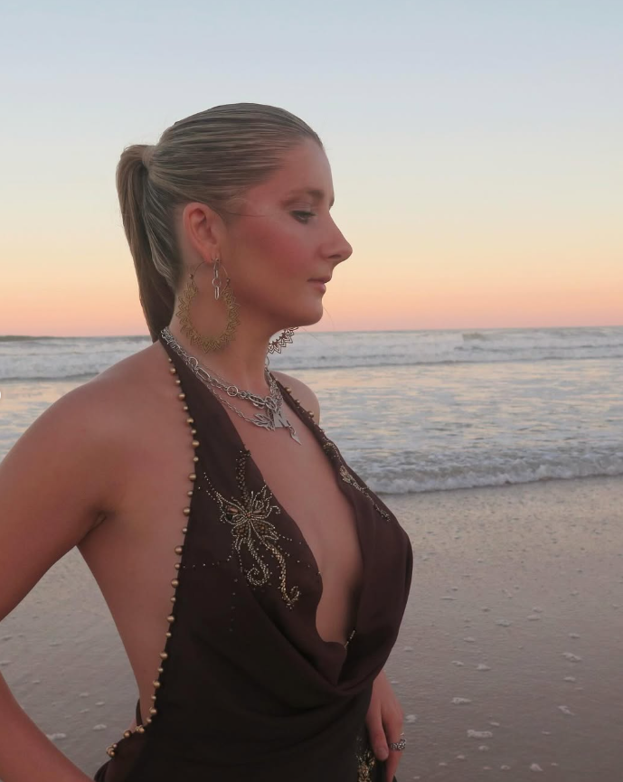 Sexy Dark Brown Sheath Halter Pleated Beaded Chiffon Vacation Dress Outfits SH3895