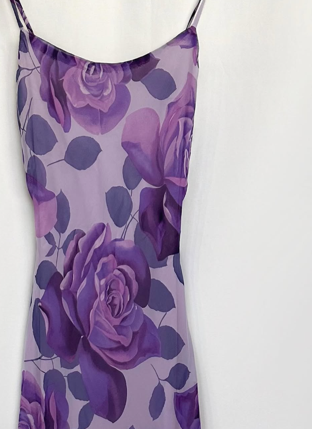 Charming Purple Print Floral A Line Spaghetti Strap Chiffon Homecoming Dress Party Dress SH3569