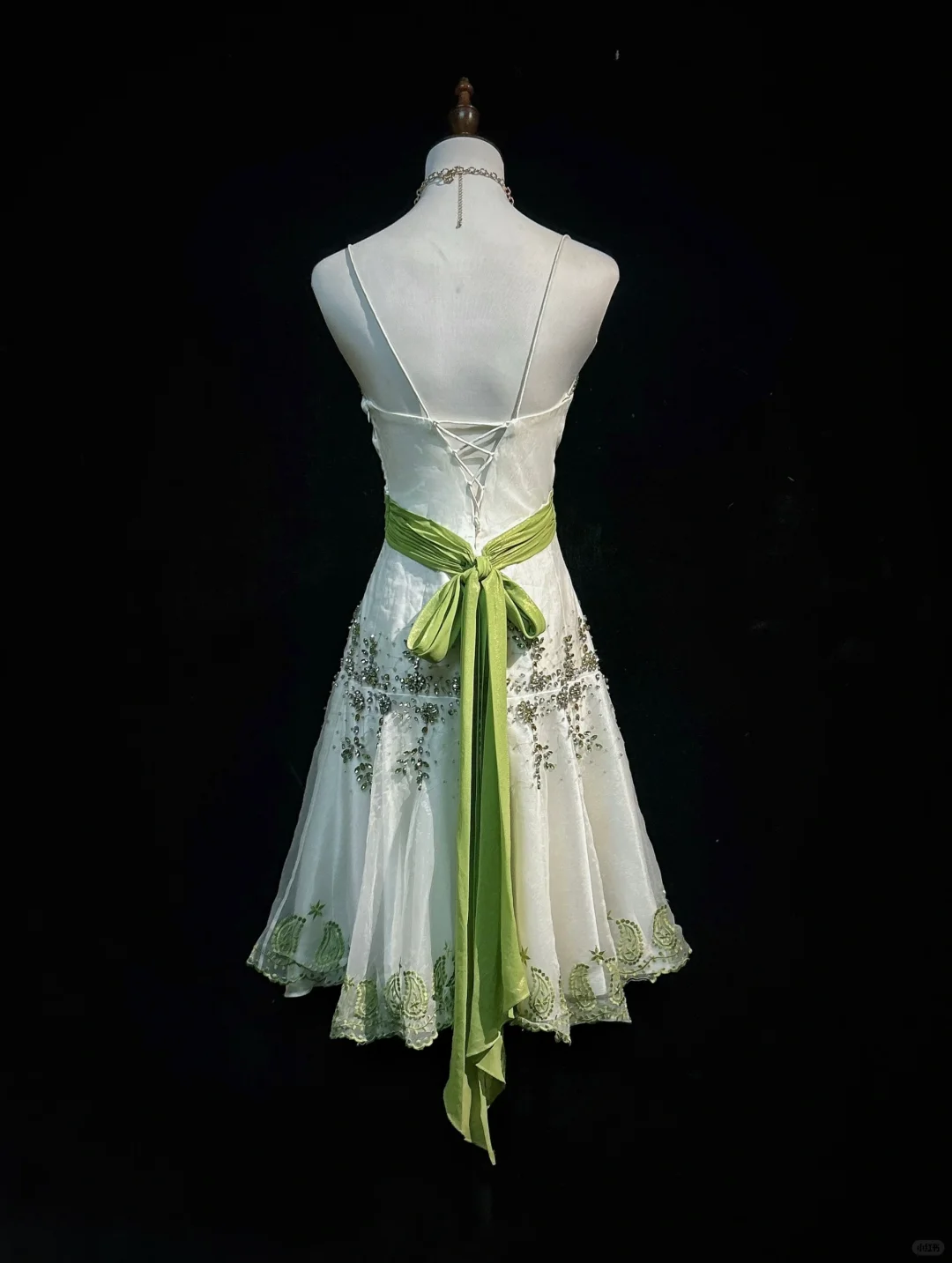 Vintage A Line Spaghetti Strap Green Appliques Beaded Tulle Satin Homecoming Dress SH3337