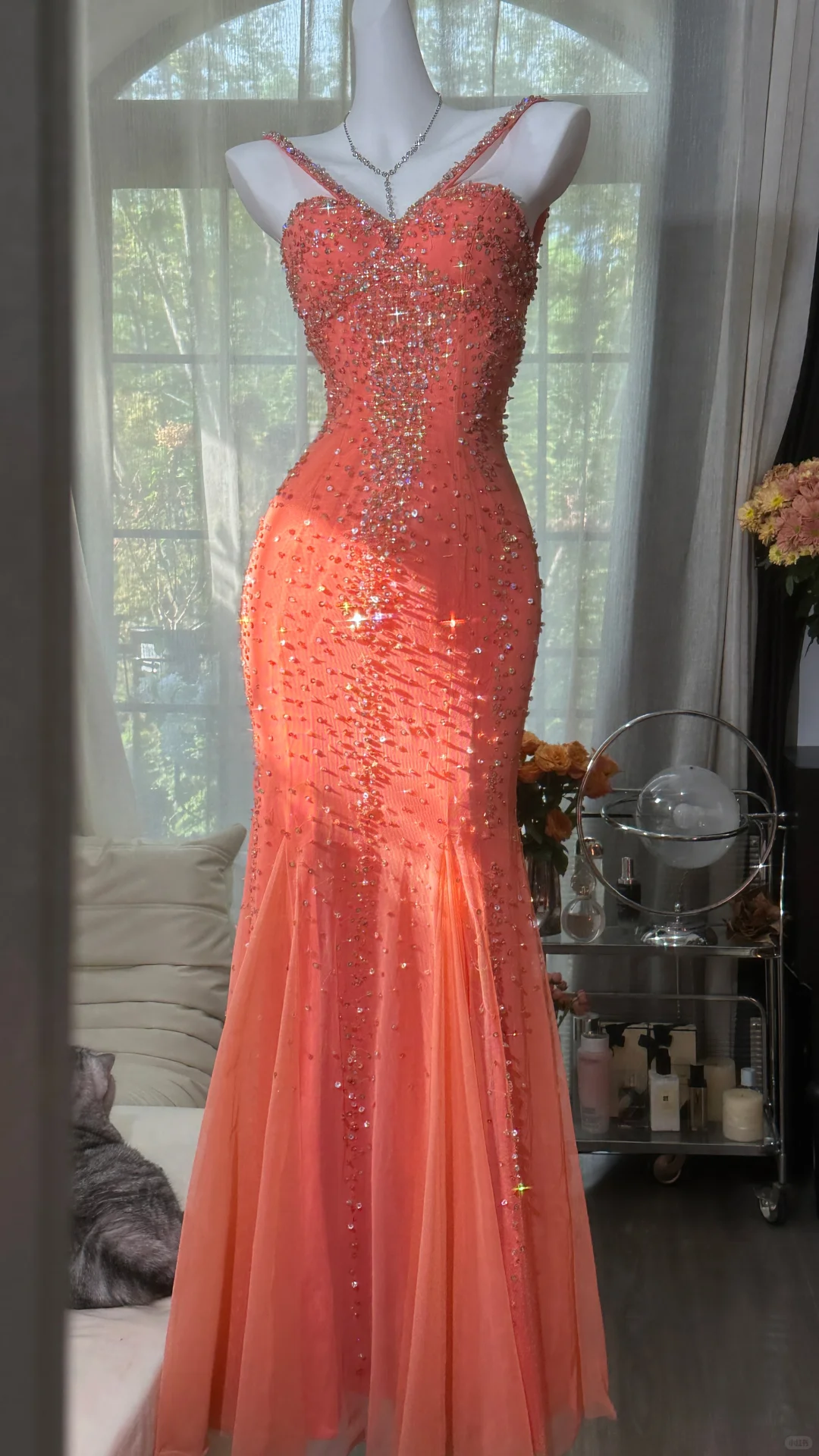 Vintage Mermaid Spaghetti Strap Exquisite Rhinestone Tulle Prom Dress Wedding Guest Dress SH4551