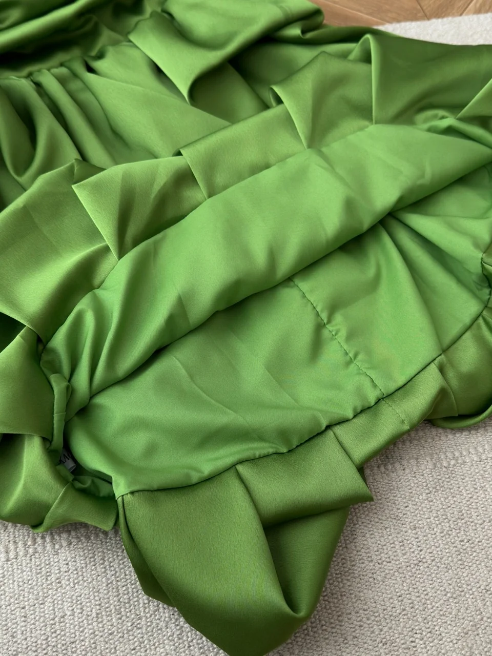 Simple A Line Strapless Pleated Green Satin Short Homecoming Dress Cocktail Dress SH3089