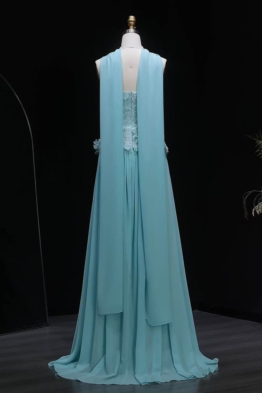 Classy Blue A Line Strapless Beaded Sequin Chiffon Prom Dress Evening Dress SH8562