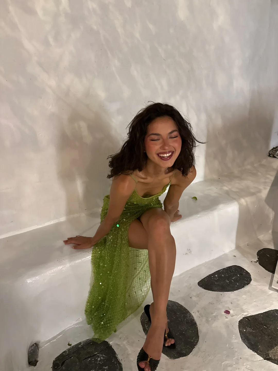 Sexy Green Sheath Spaghetti Strap Beaded Tulle Prom Dress Evening Dress with Slit SH4233
