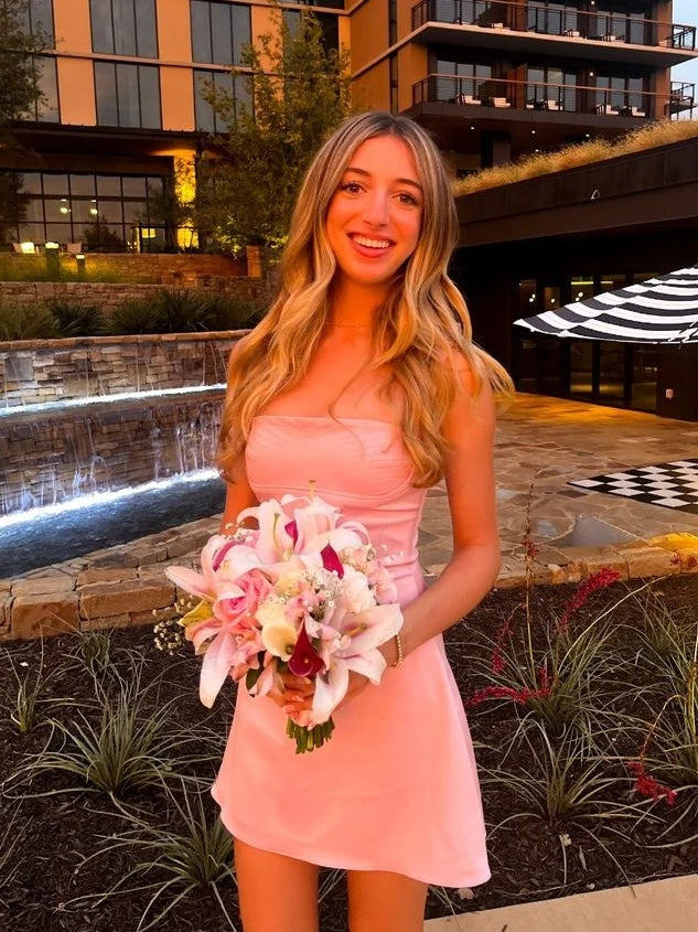 Pretty A Line Strapless Pink Short Homecoming Dress SH7539