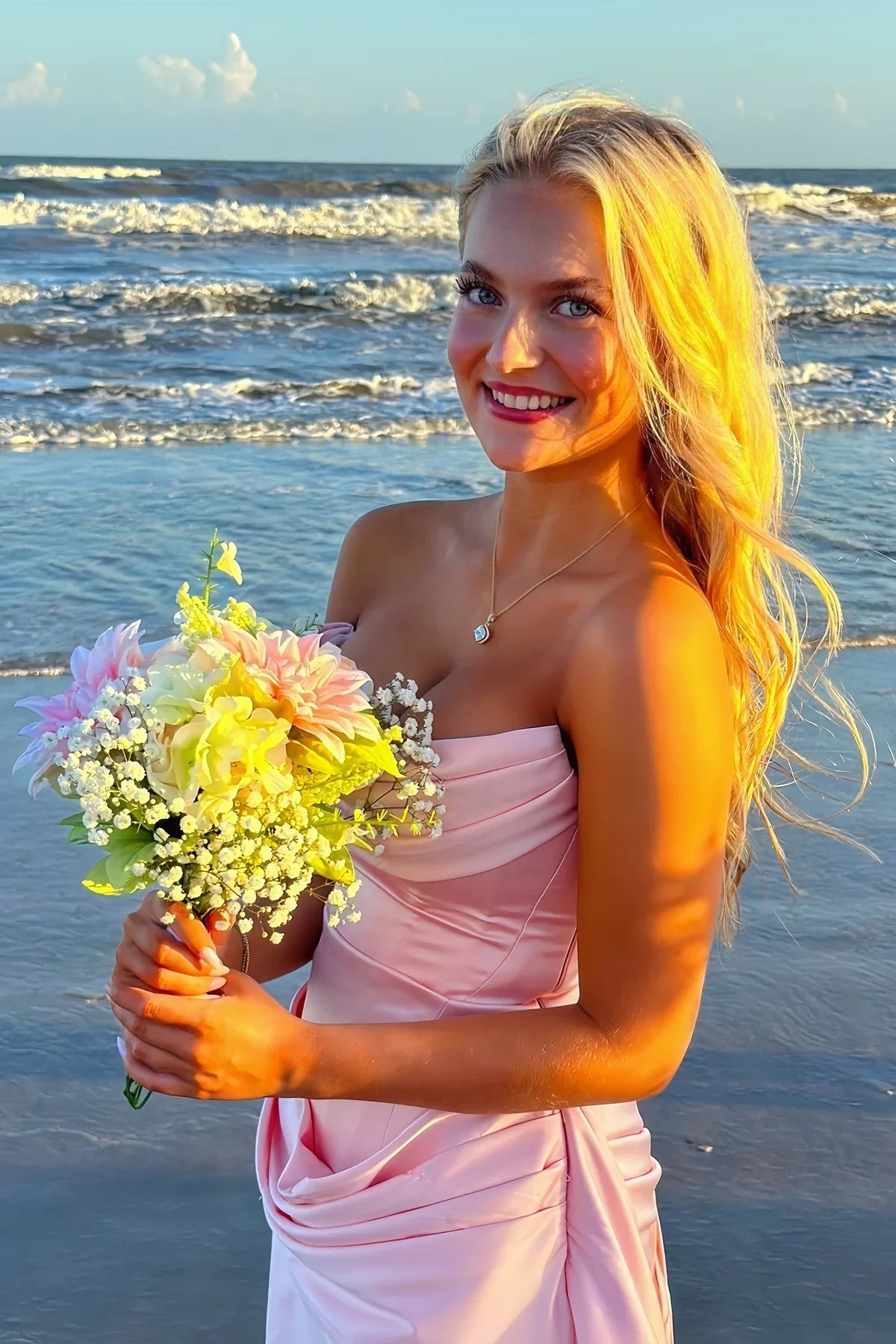 Pretty Sheath Strapless Light Pink Corset Homecoming Dress with Ruched SH7810